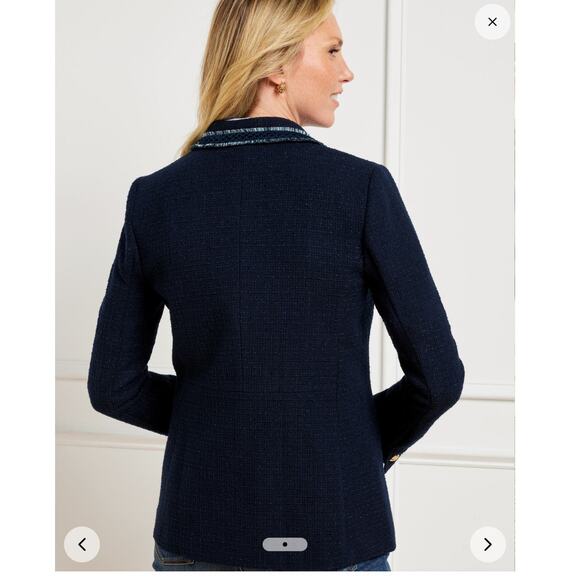 Talbots Contrast Trim Tweed Jacket Size 16P 16 Lady Blazer Navy Blue Preppy Ivy - Picture 3 of 12